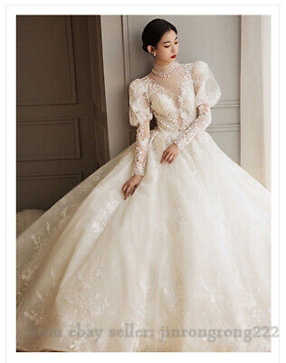 Luxury Sweetheart Princess Wedding Dresses Half Sleeve Beading Lace Bridal  Gowns | eBay