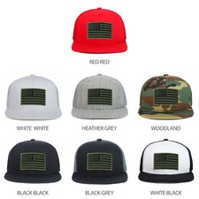 Youth Kid's Olive American Flag Patch Flat Bill Snapback Trucker Cap - FREESHIP