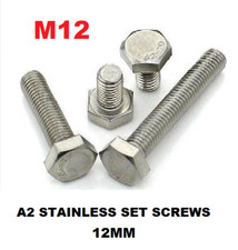 Image of M12 12mmØ SET SCREWS HEXAGON HEAD FULLY THREADED METRIC BOLTS A2 STAINLESS STEEL