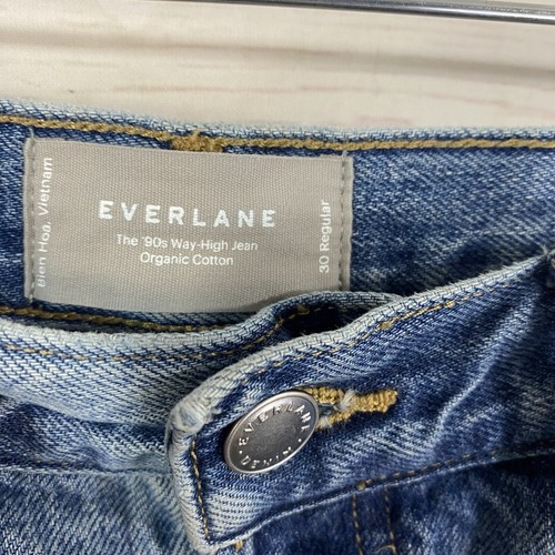 Everlane Womens The 90's Way High Button Fly Jeans Sz 30 Blue 29x26 *flaws* - 第 7/12 張圖片