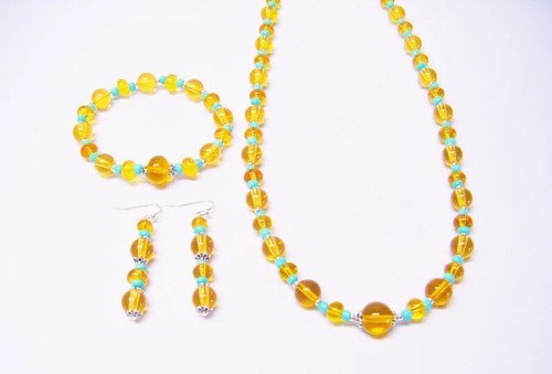 Round Light Orange Resin w/ Turquoise Glass E-Bead Necklace/Bracelet/Earrings Se - Picture 10 of 10