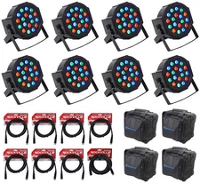 (8) Rockville FHB-118 LED RGB DMX LED PAR Can Wash Lights+(8) Cables+Carry Bags