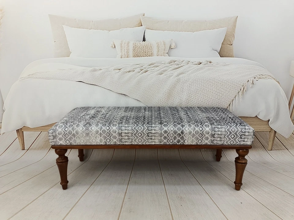 bedroom ottoman bench, wood bench, boho chair, dining table bench, long ottoman - Image 2 of 4