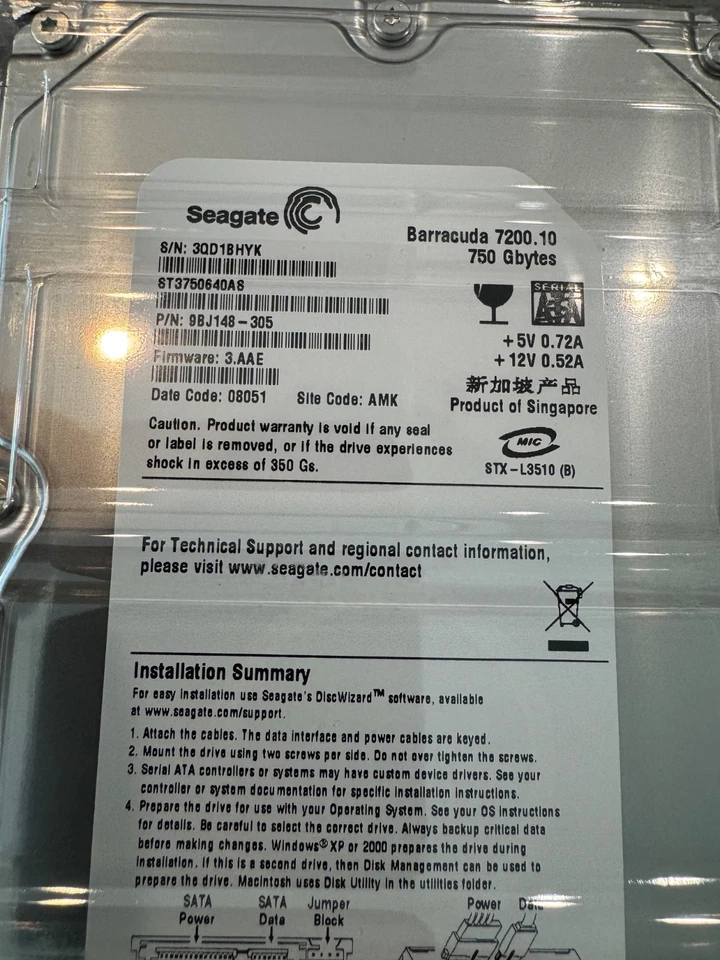 New/MFR wrapper 1.5 TB of storage  2 pack of SEAGATE ST3750640A6 750GB 7200 RPM  - Image 2 of 2