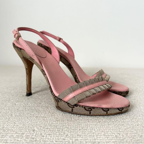 GUCCI Mules Sandals Heel GG Canvas/Leather Multicolor EU36/US6 79899c - Picture 4 of 24
