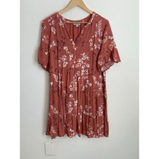 Loft Outlet Women's Dress Pink/Coral Spring Blouson Dress Floral