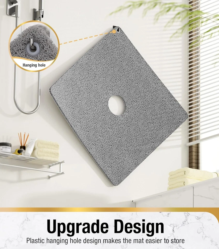 Alfombra de ducha 24x24 pulgadas antideslizante esponja secado rápido alfombra de baño sin ventosas gris Foto 2 de 4
