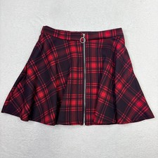 Hot Topic Red Black Plaid Zipper Front Skater Skirt with Pockets Medium Punk Emo
