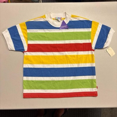NWT Vintage 80s 90s ESPRIT Teens Striped Pocket T Shirt NOS Youth 13-14