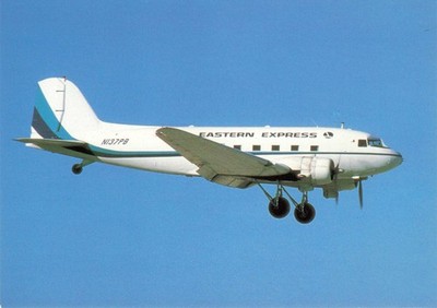Postcard Unposted Eastern Express Airlines Douglas DC3-A Miami, FL Jan. 1988