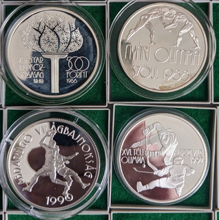 Ungarn: 4 x 500 Forint 1986 89 Silbermünzen Olympia/Fussball Proof 100g fein