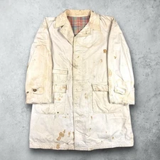 Vintage 40s Canvas Flannel Lined Overcoat Distressed Shop Rain Jacket