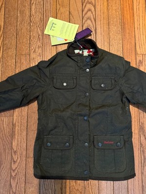 Barbour Girls Rose Utility Wax Jacket LIBERTY Floral Lining Olive 6/7 NWT