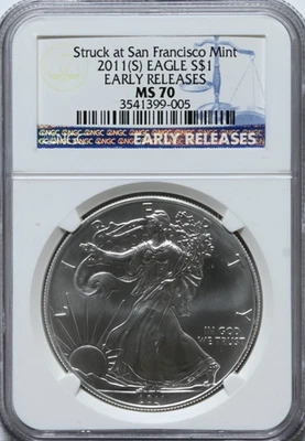2011 S $1 NGC Graded MS 70 Silver Eagle Early Releases 1 oz 999 Coin - Image 1 of 2