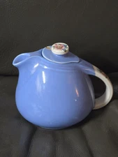 Hall's Superior Quality Kitchenware 1940s Rose Parade Blue Tea Pot w Lid