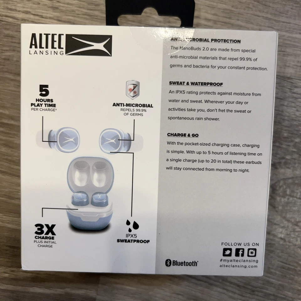 Auriculares Altec Lansing NanoBuds 2.0 Azul Helado MZX5000PB-ICY Antibacterianos  Foto 2 de 4