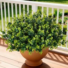 17 Inch Artificial Plants Outdoor Faux Shrubs Eucalyptus Boxwood Grass UV Res...
