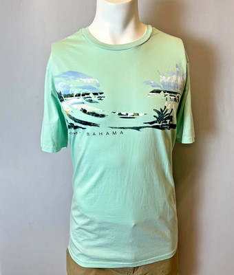 Tommy Bahama Shirt Mens Extra Large Green Short Sleeve Beach Wave Ocean T-Shirt