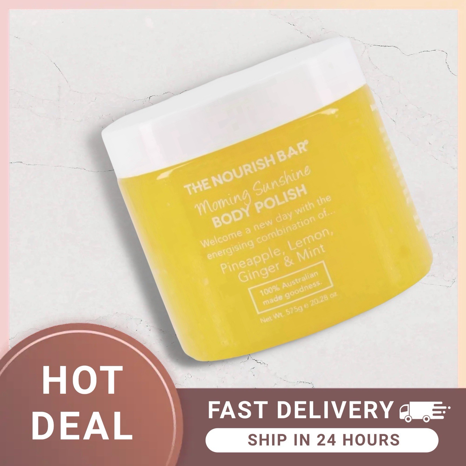 THE NOURISH BAR MORNING SUNSHINE Sugar Body Scrub # Body Polish 575g RRP £20