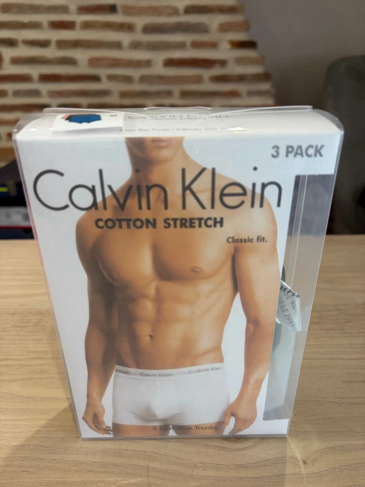 Calvin Klein Cotton Stretch 3 Pack Boxers Homme Rose Noir Bleu Taille M Neuf - Photo 1/4