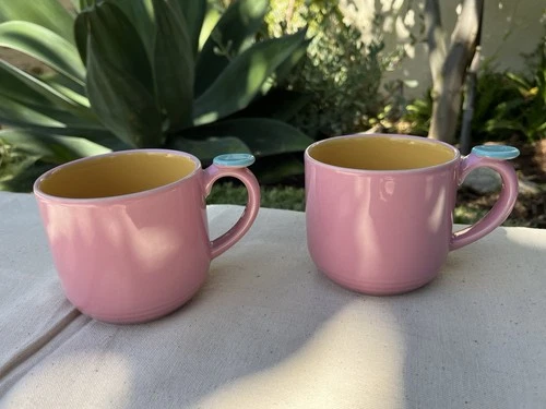 Vtg Lot of (2) Lindt Stymeist Colorways Thumbprint MUG Pink Yellow Turquoise