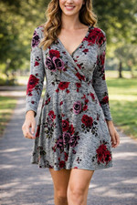 Rose Print Babydoll‎ Lace Crochet Long Sleeve Party Sexy Mini Y2K Dress Women S