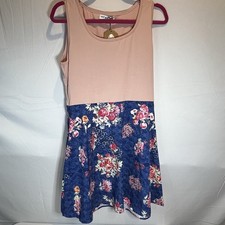 NWT Boutique Womens Size Large Pink Short Sleeve Tank Dress L Floral Sun Summer