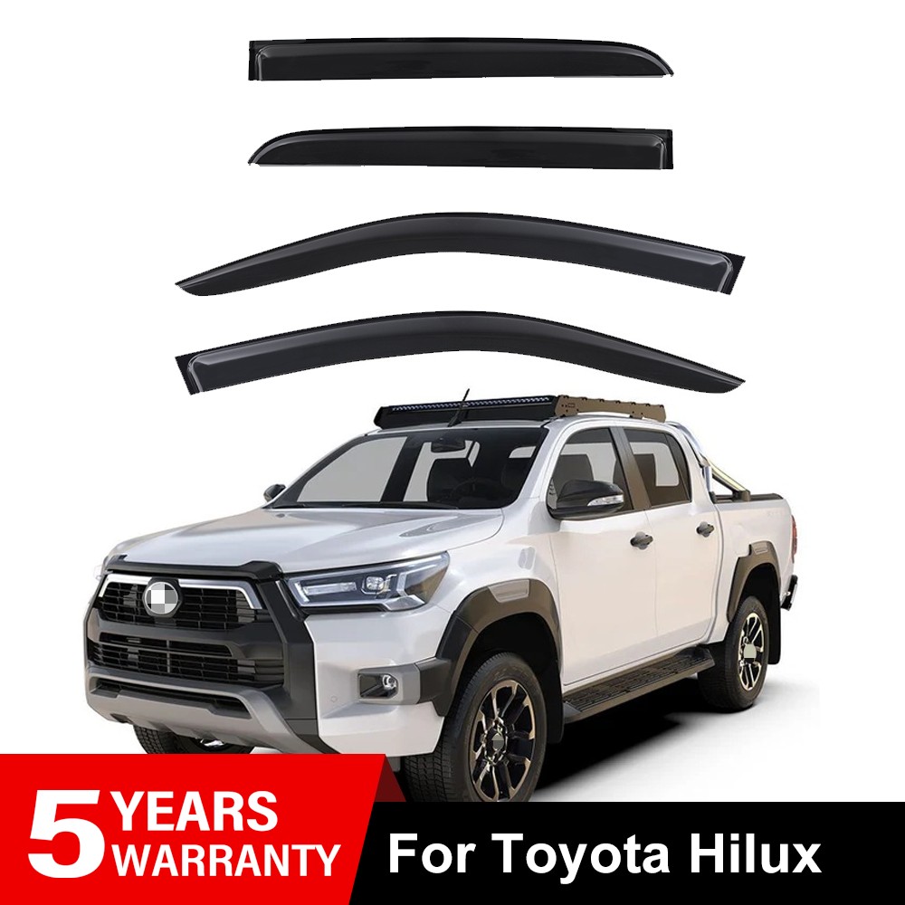 4pc Smoke Tinted Wind Deflector Sun Visor Guard for Toyota Hilux 2021-2025