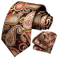 Orange Ties for Men Paisley Tie and Pocket Square Woven Classic Business Mens...