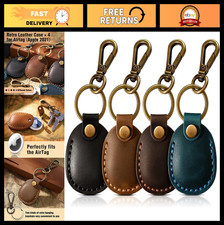 "4 Pack Genuine Leather AirTag Holder Keychain - Compact Full Coverage Case"