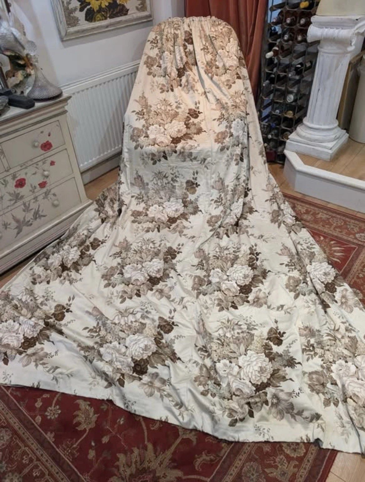 Pair Of Wide Vintage Floral Curtains, Second Pair Available