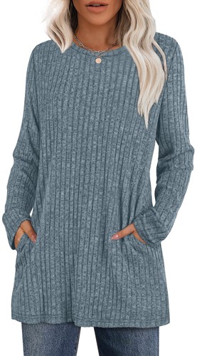 Long Sleeve Shirts for Women Crewneck Long Sweaters with Pockets Fall Favorit...