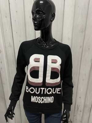 Frauen Sweatshirt Boutique Moschino Schwarz Logo Vorne Baumwolle 100% Gr M/42