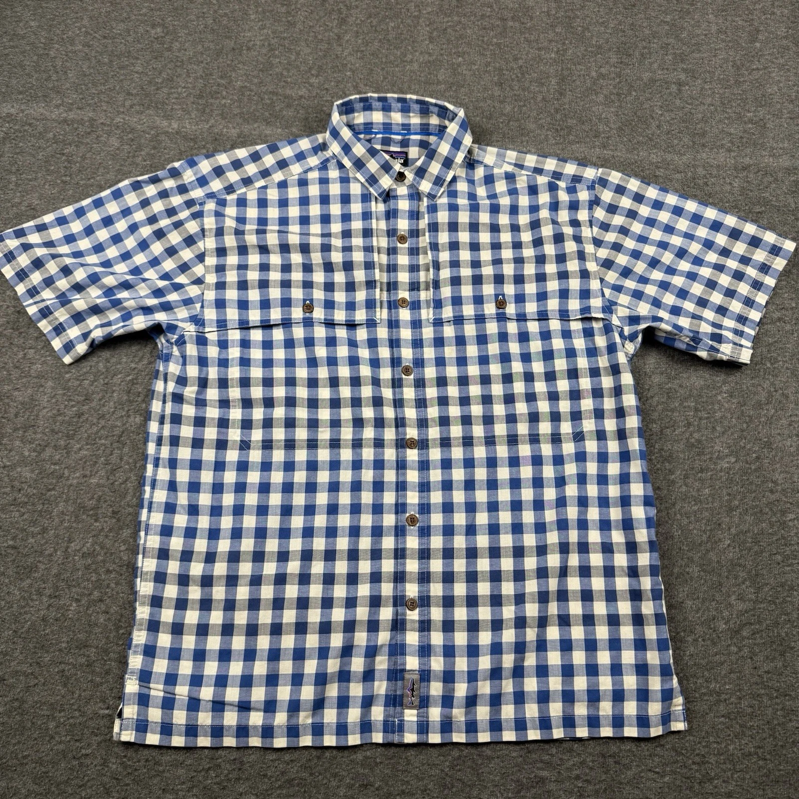 Patagonia Shirt Mens Medium Blue Island Hopper Short Sleeve Vent Fish Hike Beach