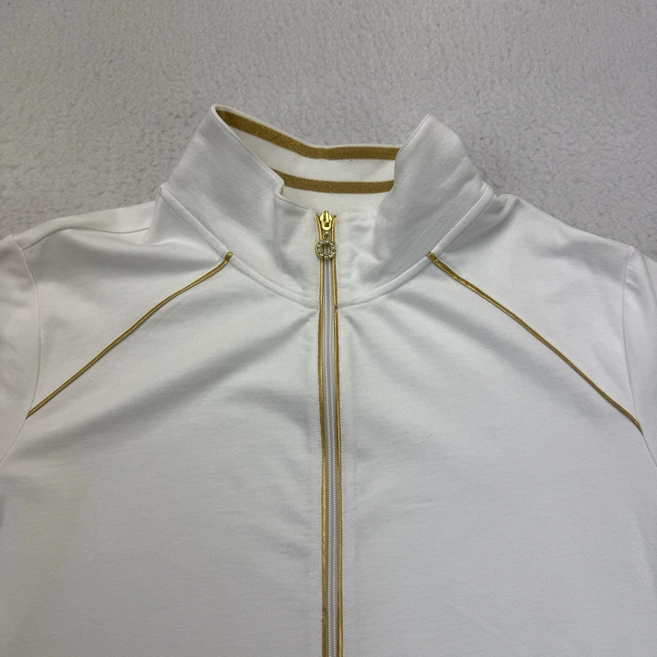 Quacker Factory Jacket Womens 3X White Gold Rhinestones Full Zip Long Sleeve - Image 3 of 4