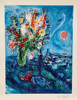 Marc Chagall DORMEUSE AUX FLEURS Facsimile Signed Limited Edition Giclee 21''x17''