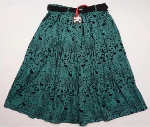 NWT Hell Bunny XS Sherwood Forest Swing Green Black Velvet Skirt Autumn/Fall - Picture 2 of 11