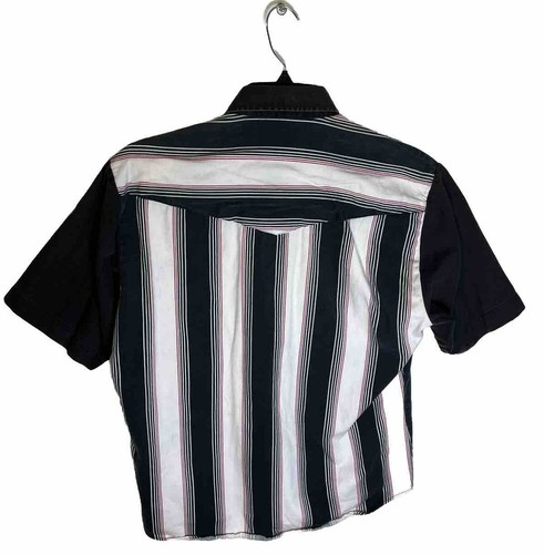 Vtg 90’s Roper Snap USA Men Black Red BOLD STRIPE Cowboy Western Size L 16.5 - Imagen 2 de 9