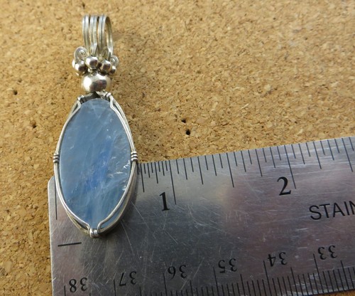 Large Blue Labradorite & MOP Gemstone Sterling Silver Wire Wrap 925 Pendant #886 - Picture 10 of 12