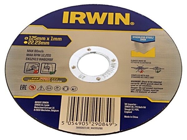 2X IW8082138 Schneidscheibe Ø: 125Mm ØÖFfn: 22,23Mm Metall,Stahl,Edelstahl Irwin-image