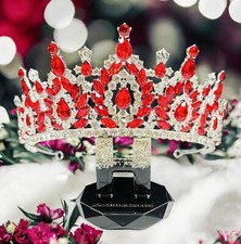 Silver Crystal Tiara, Wedding Bridal Crown, Prom Party Crown, Red Crystal Crown