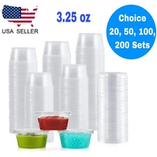 3.25 oz Plastic Clear Disposable Portion Cups with Lids Souffle Cup BPA Free
