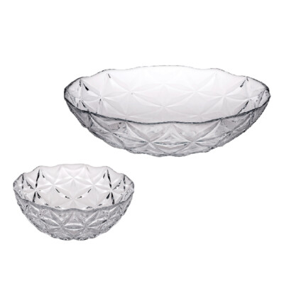 Schalen Set 7-tlg. 1x Salatschüssel + 6x Müslischalen  Glas geometrisches Muster