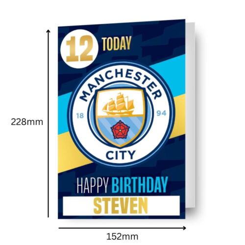 Tarjeta de cumpleaños Manchester City personaliza nombre y edad con hoja de pegatinas incluida - Imagen 2 de 6