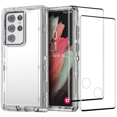 For Samsung Galaxy S21+/S21 Ultra/S21 5G Clear Case Cover Glass Screen Protector