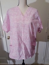 Pink Ribbon Breast Cancer Scrub Top Smock. Large. Short Sleeve Pockets
