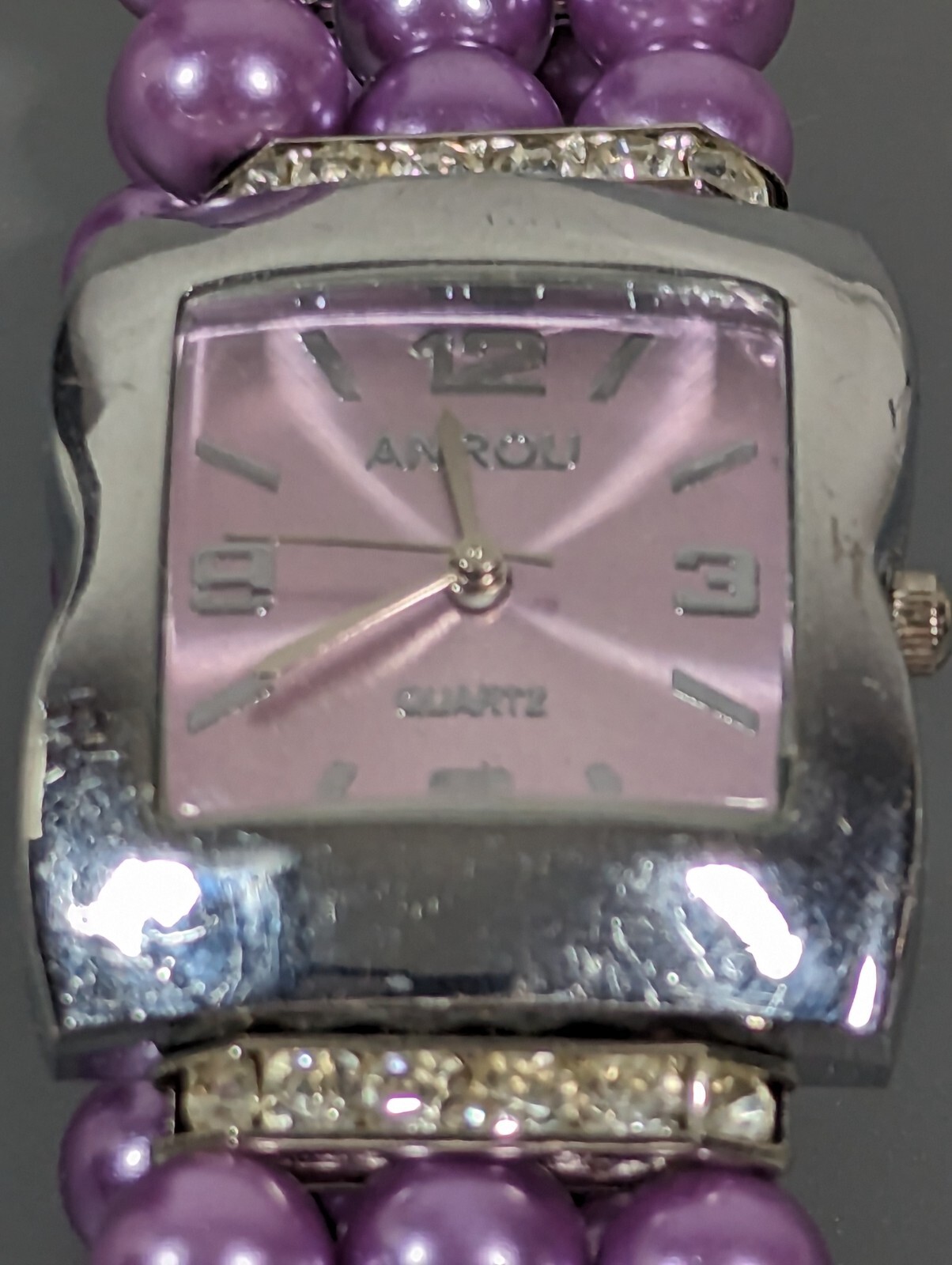 Purple Dial Silver Tone Rectangle Case Purple Bea… - image 1