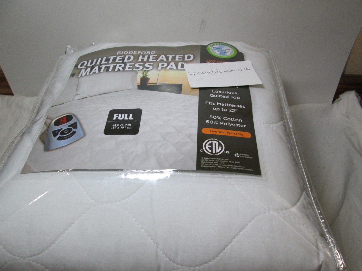 New Biddeford Full Quilted Heated Mattress Pad - 10 Hour Auto Shut Off -  White | eBay