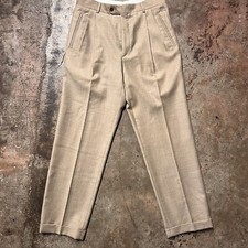 Donna Karan Signature Gold Label Wool Ankle Trouser Pants in Beige Tan Pleated