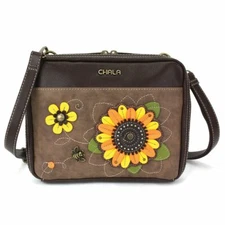 NEW CHALA YELLOW BROWN SUNFLOWER BEE COMPANION ORGANIZER CROSSBODY FAUX LEATHER
